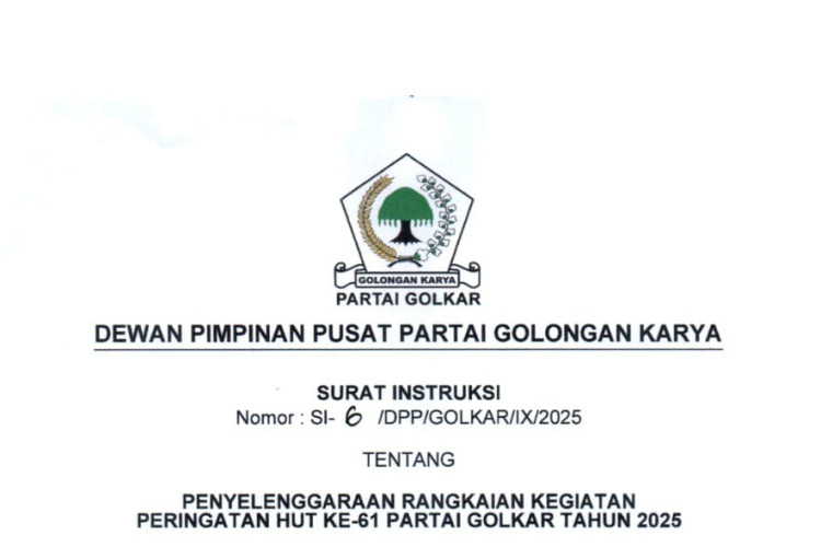 DPP Partai Golkar Terbitkan Instruksi Pelaksanaan Rangkaian Kegiatan HUT ke-61 Tahun 2025